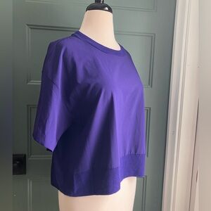 Athleta Rich Purple/Blue Cropped Short Sleeve Tee with box sleeves